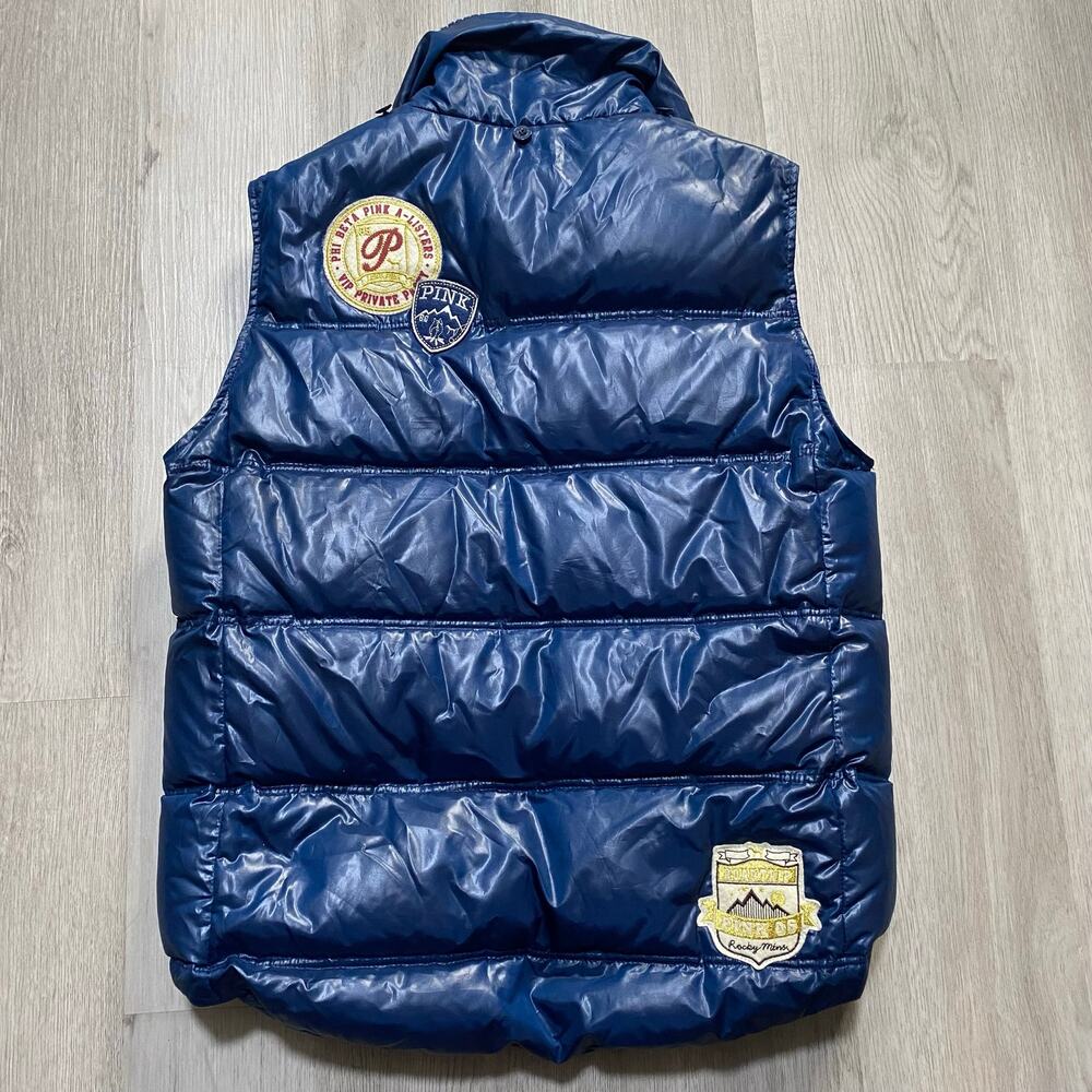 Vintage Y2K Victorias Secret PINK Puffer Down Vest Navy Grand Escape Lodge Small - Picture 3 of 8